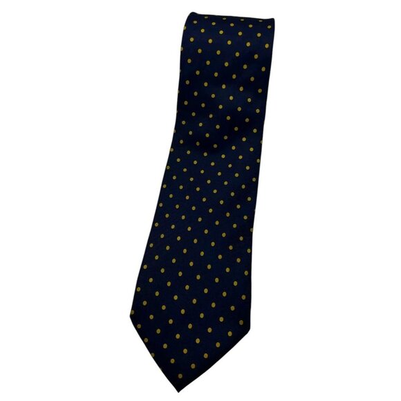 SANSEVERIINO Men's 100% Silk Necktie LUXURY Tie Navy Polka Dot W:3.7" EUC - Picture 1 of 5